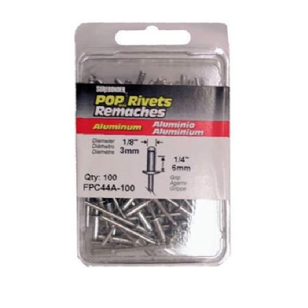 FPC44A-100 Rivet, Short, 1/8 in, 1/4 in L, Aluminum