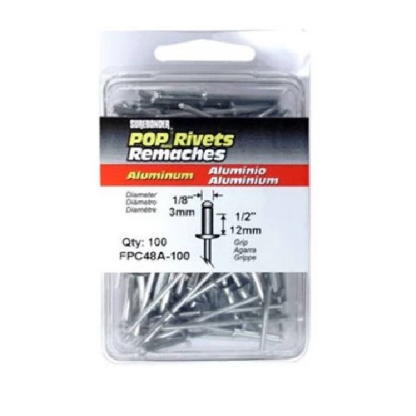 FPC48A-100 Rivet, Long, 1/8 in, 1/2 in L, Aluminum
