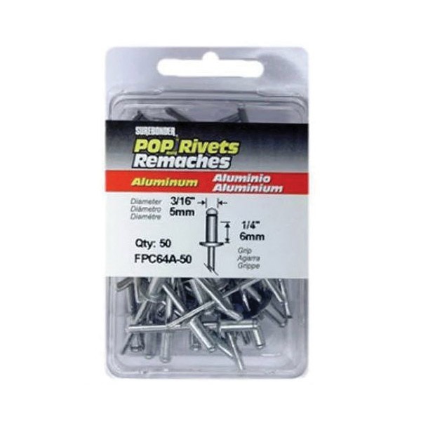 FPC64A-50 Rivet, Short, 3/16 in, 1/4 in L, Aluminum