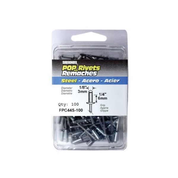 FPC44S-100 Rivet, Short, 1/8 in, 1/4 in L, Steel
