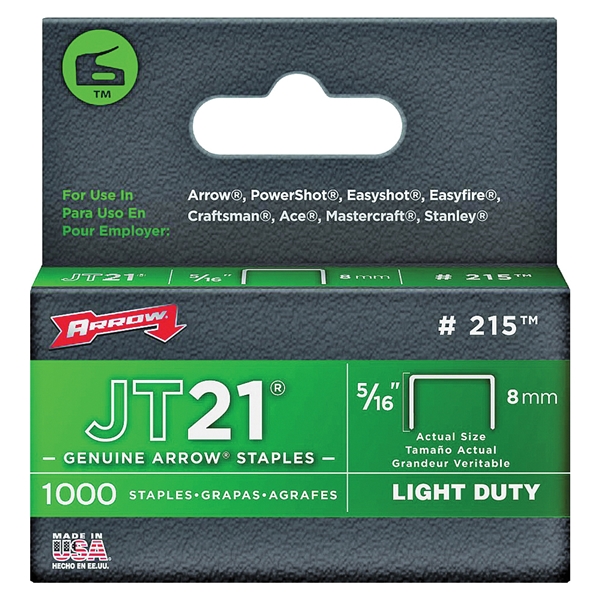 215 Staple, 7/16 in W Crown, 5/16 in L Leg, Steel, 0.03 ga