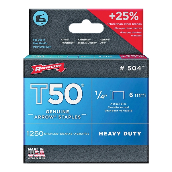 T50 Series 50424 Staple, 3/8 in W Crown, 1/4 in L Leg