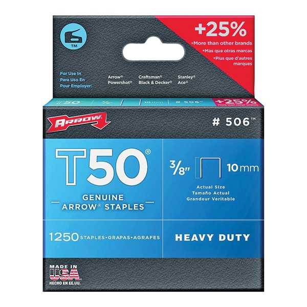 T50 Series 50624 Staple, 3/8 in W Crown, 3/8 in L Leg