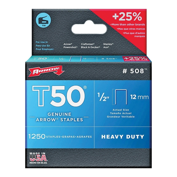 T50 Series 50824 Staple, 3/8 in W Crown, 1/2 in L Leg