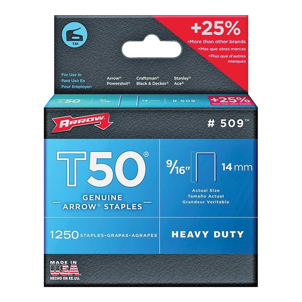 T50 Series 50924 Staple, 3/8 in W Crown, 9/16 in L Leg