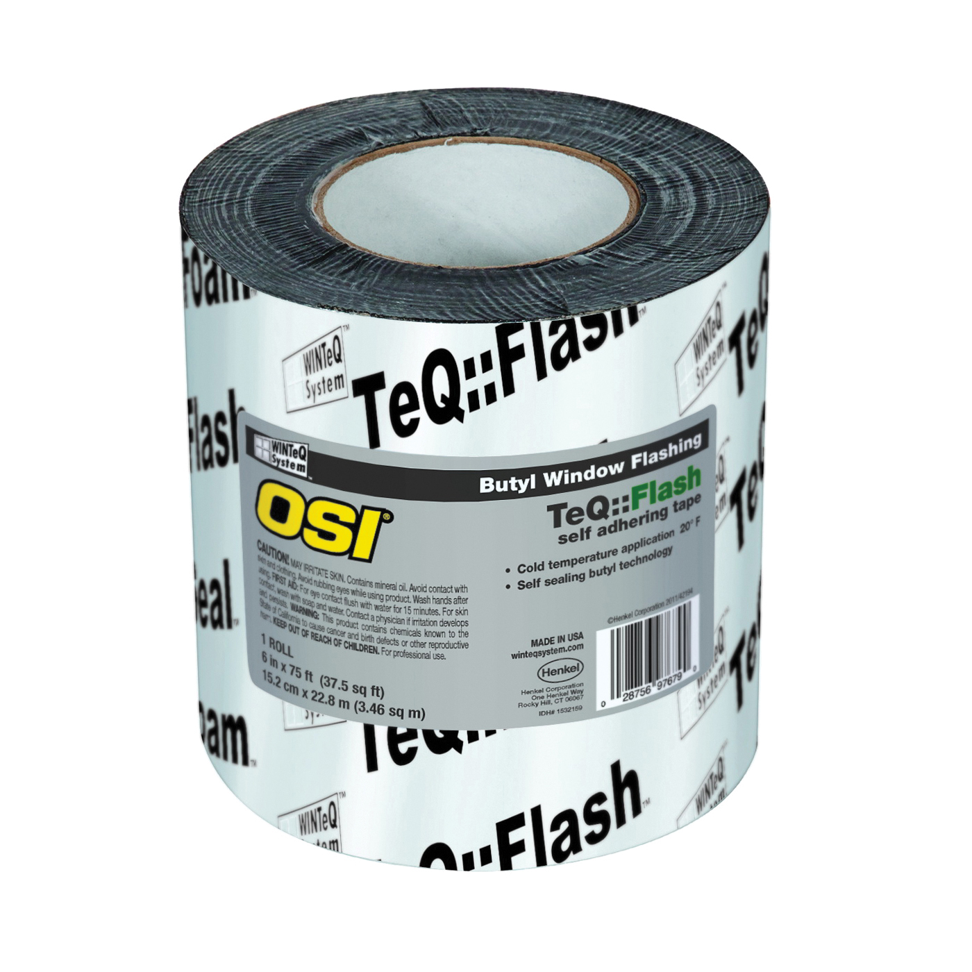 1532160 Window Flashing Tape, 75 ft L, 9 in W, Black, Self-Adhesive