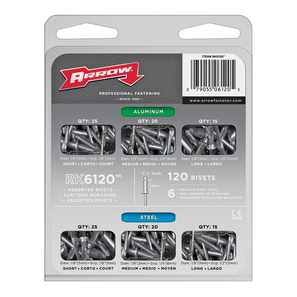 RK6120 Rivet Assortment Pack, Aluminum/Steel