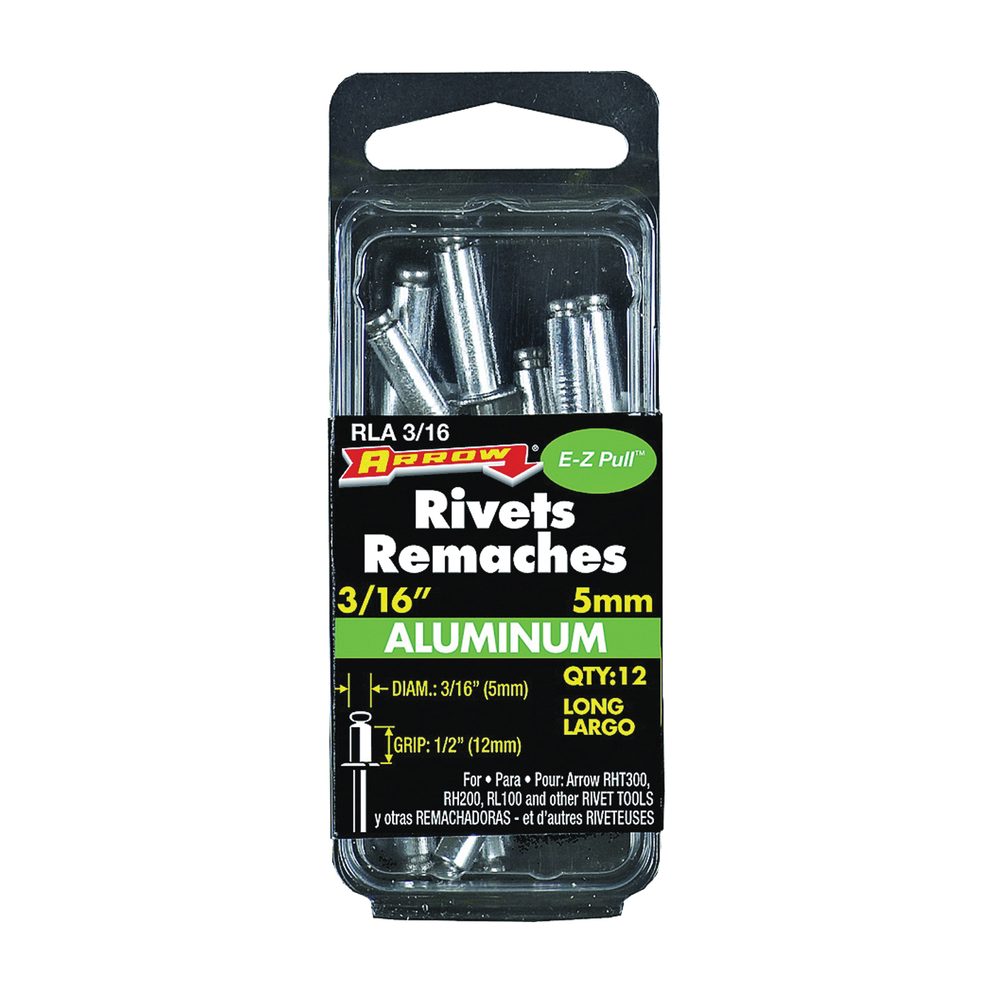 RLA3/16 Pop Rivet, Long, 1/2 in L, Aluminum