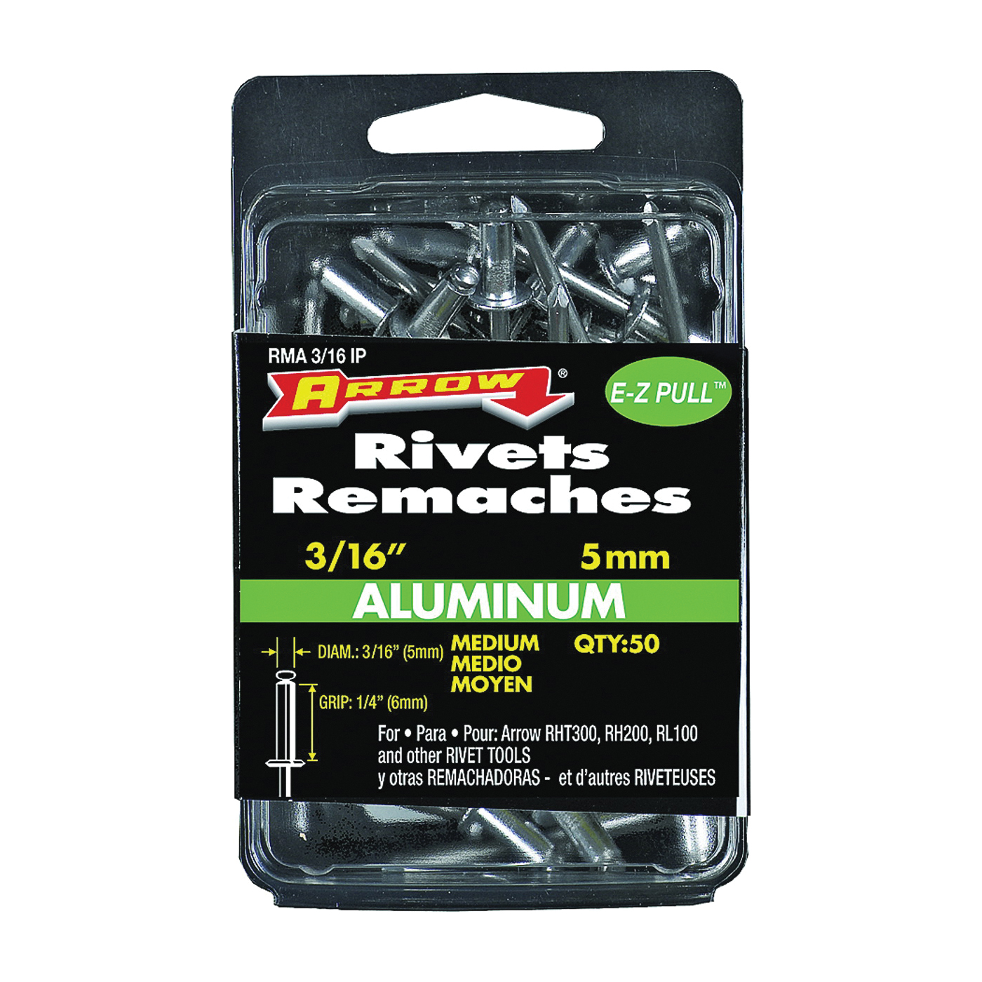RMA3/16IP Pop Rivet, Medium, 1/4 in L, Aluminum