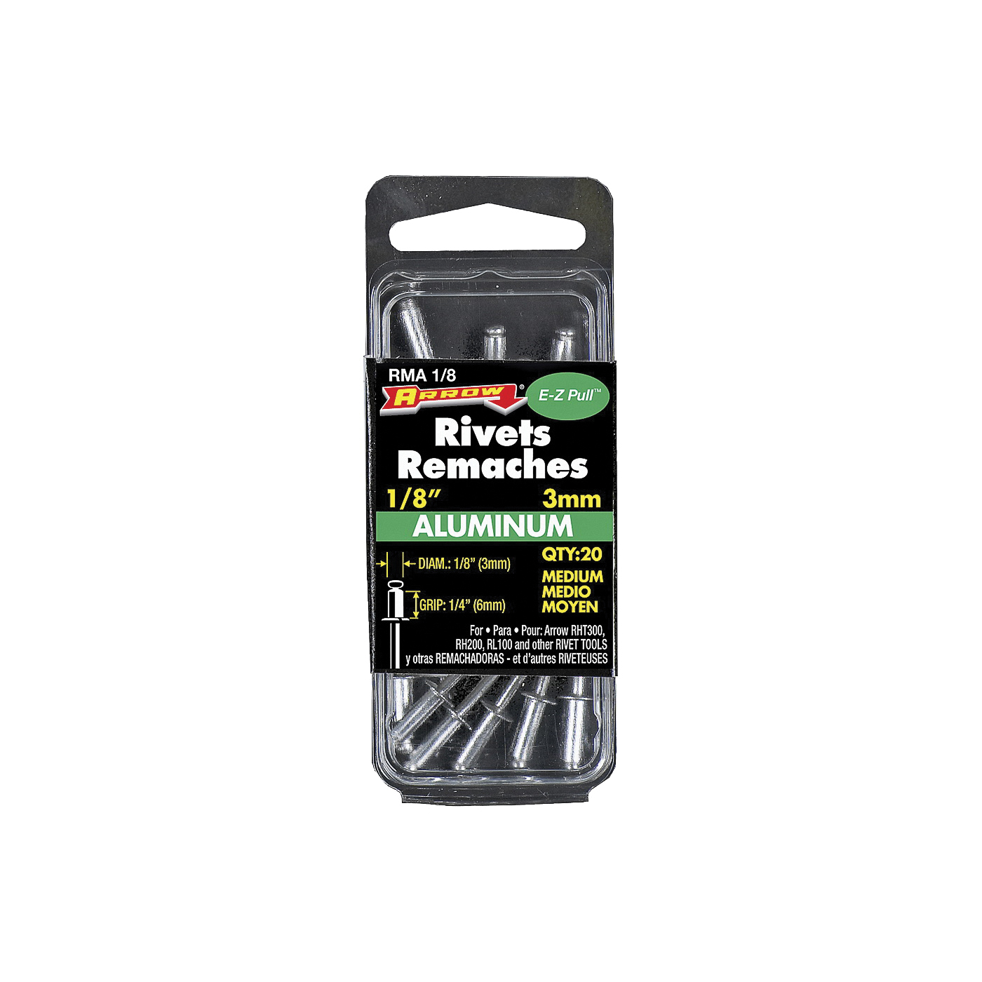 RMA1/8 Pop Rivet, Medium, 1/4 in L, Aluminum