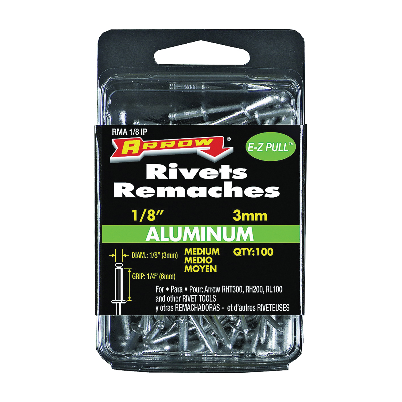 RMA1/8IP Pop Rivet, Medium, 1/4 in L, Aluminum