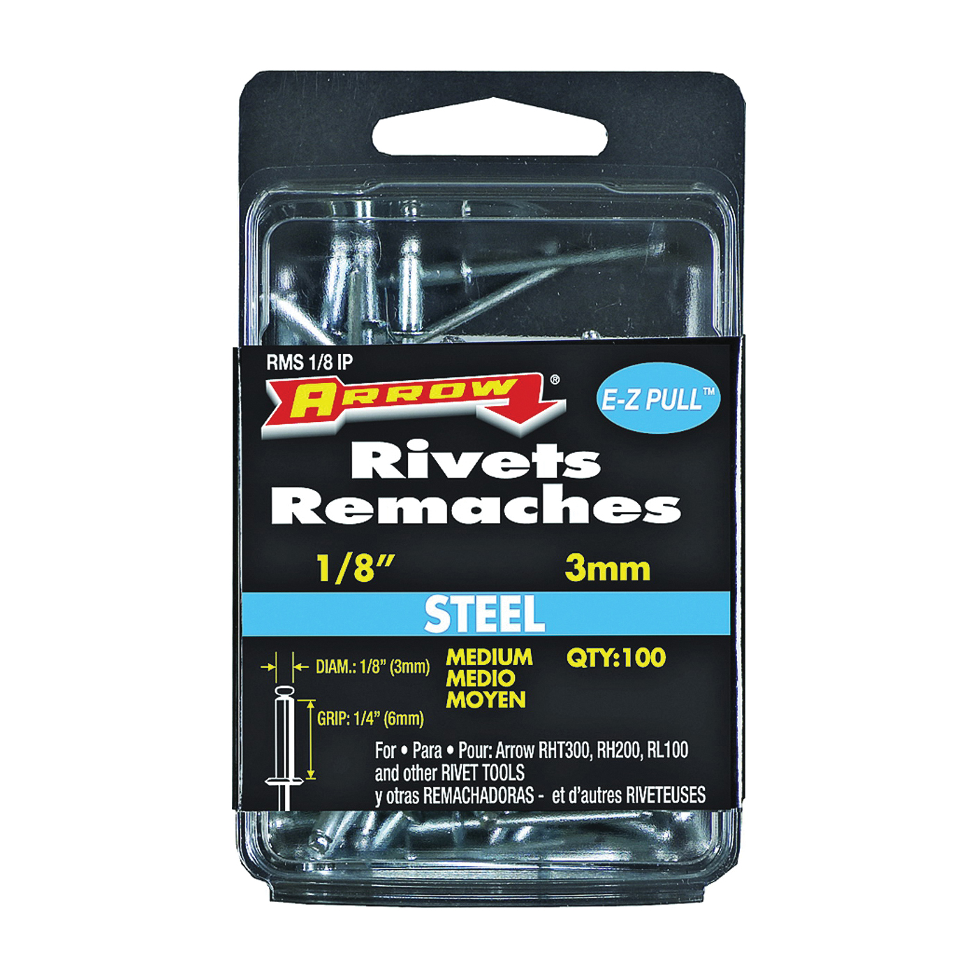 RMS1/8IP Pop Rivet, Medium, 1/4 in L, Steel