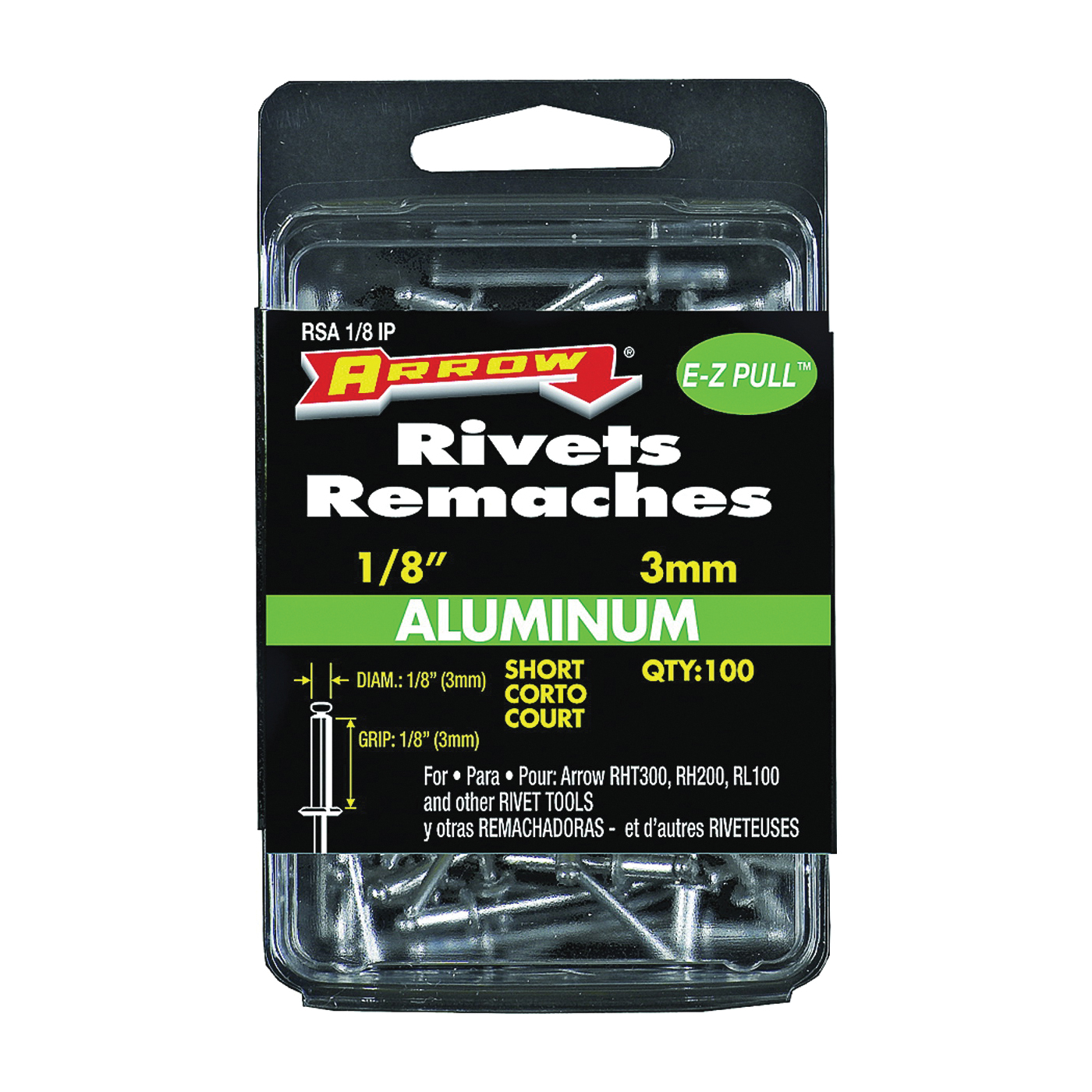 RSA1/8IP Pop Rivet, Short, 1/8 in L, Aluminum