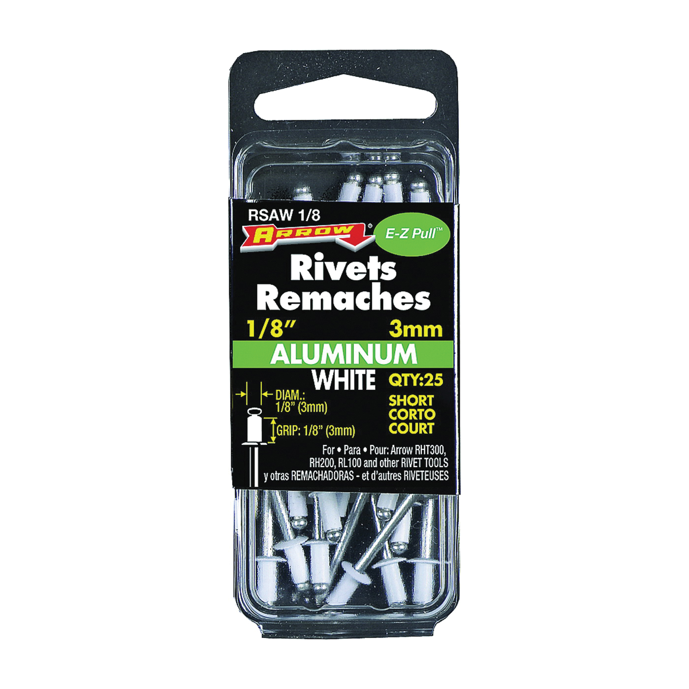 RSAW1/8 Pop Rivet, Short, 1/8 in L, Aluminum