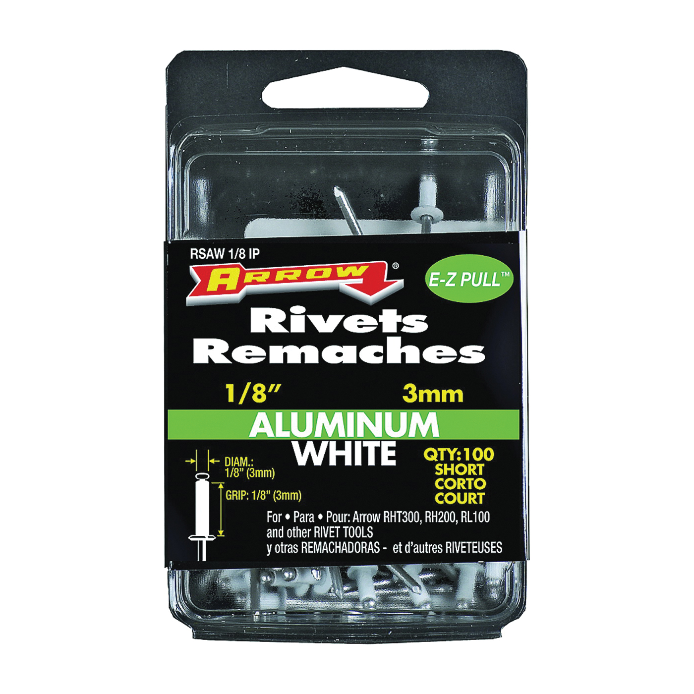 RSAW1/8IP Pop Rivet, Short, 1/8 in L, Aluminum