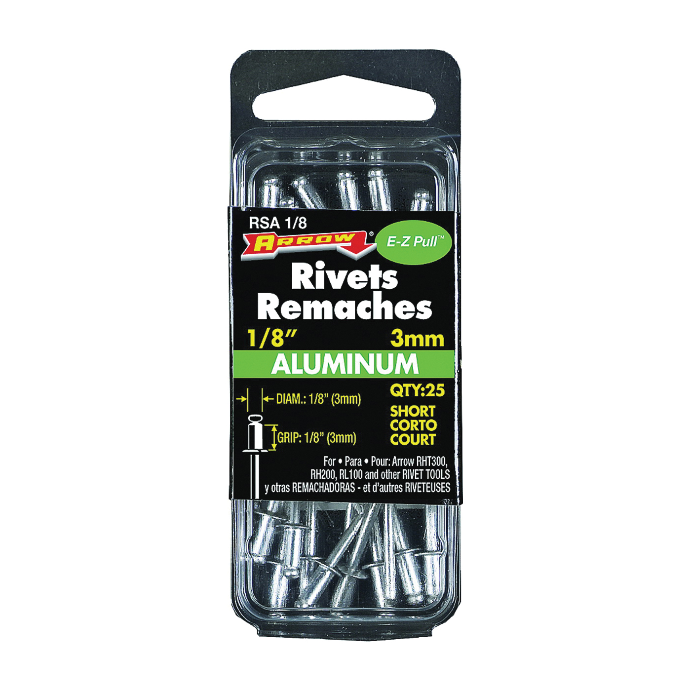 RSA1/8 Pop Rivet, Short, 1/8 in L, Aluminum