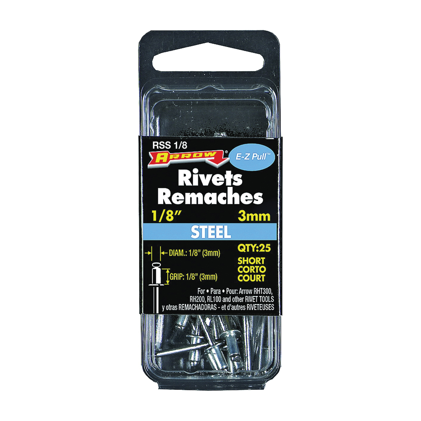 RSS1/8 Pop Rivet, Short, 1/8 in L, Steel