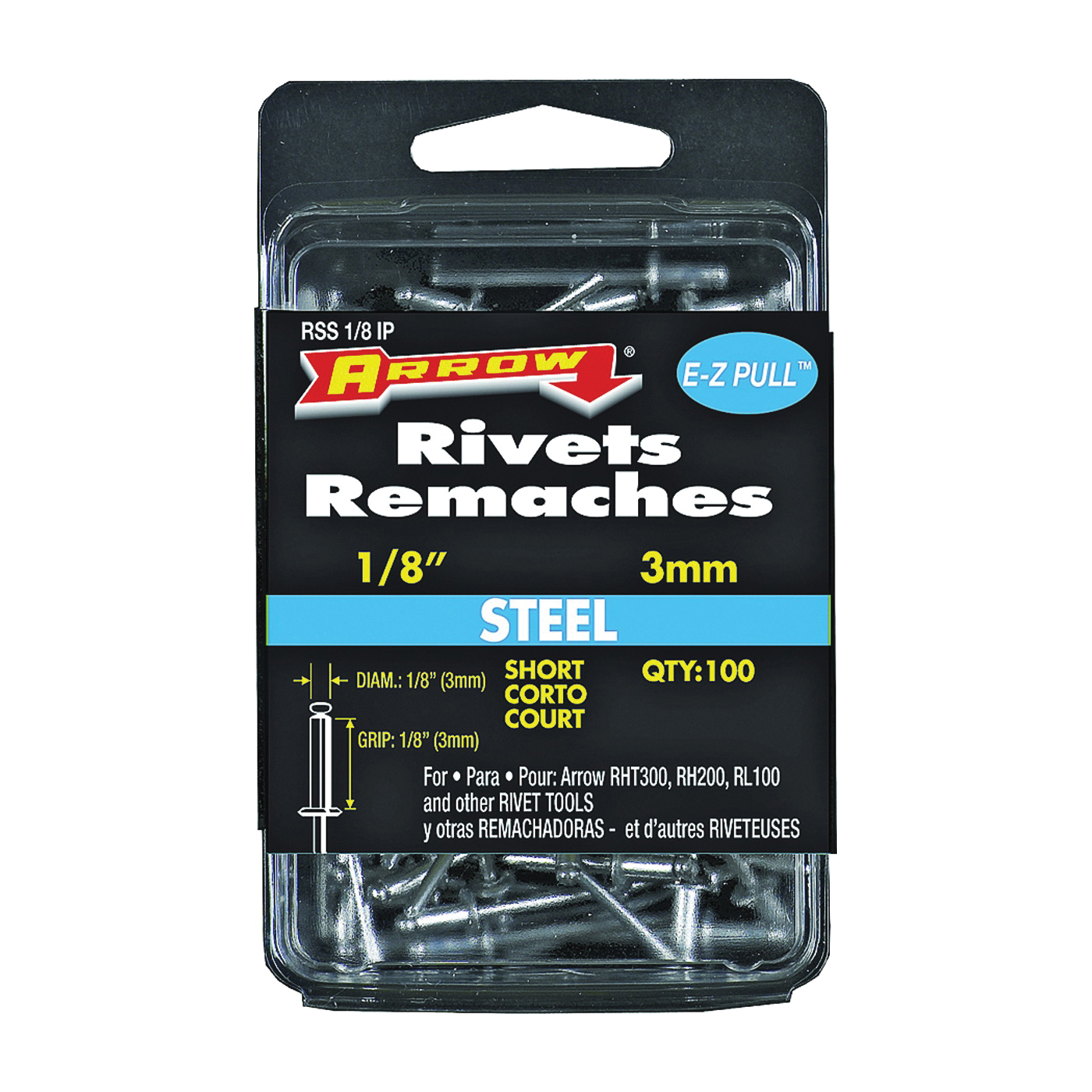 RSS1/8IP Pop Rivet, Short, 1/8 in L, Steel