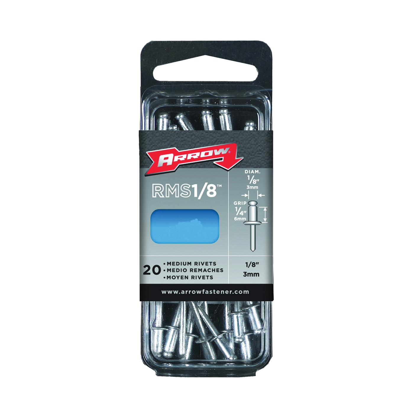 RMST1/8 Pop Rivet, Medium, 1/4 in L, Stainless Steel