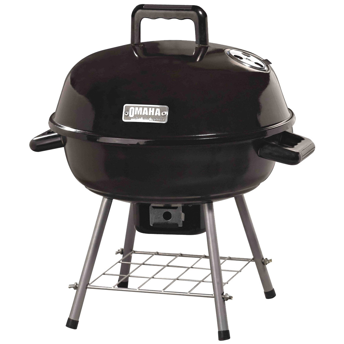Charcoal Kettle Grill, 1-Grate, Black, Steel Body